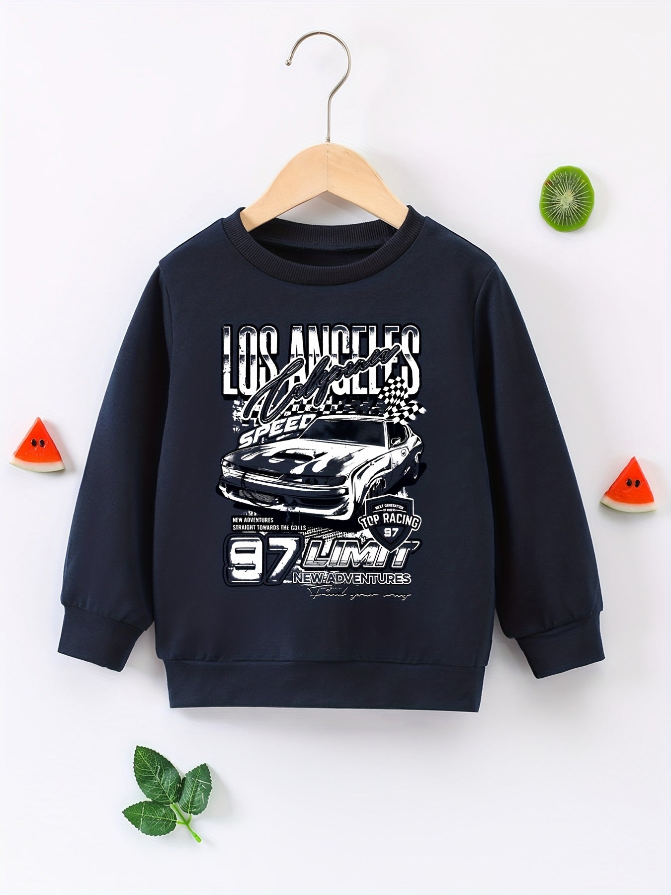 Boys Racing Car Print Sweatshirt Long Sleeve Crew Neck Tops