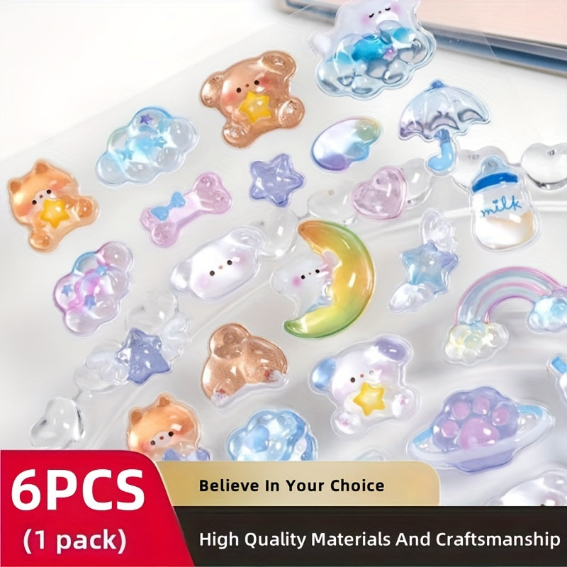 6 Sheets 300 3D Embossed Stickers Colorful Animals DIY Notebook Scrapbook Decor
