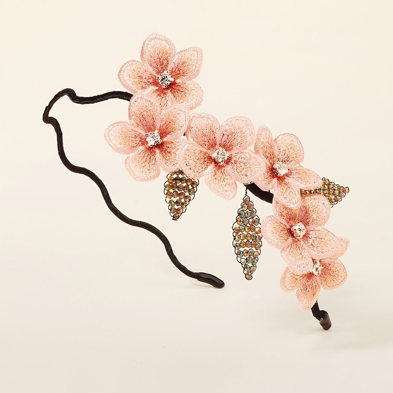 French Vintage Beaded Fabric Flower Headband