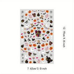3D Halloween Nail Art Stickers Pumpkin Ghost Bat Witch Designs Self Adhesive Nai