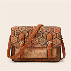 Vintage Flower Print Crossbody Bag Buckle Shoulder Bag