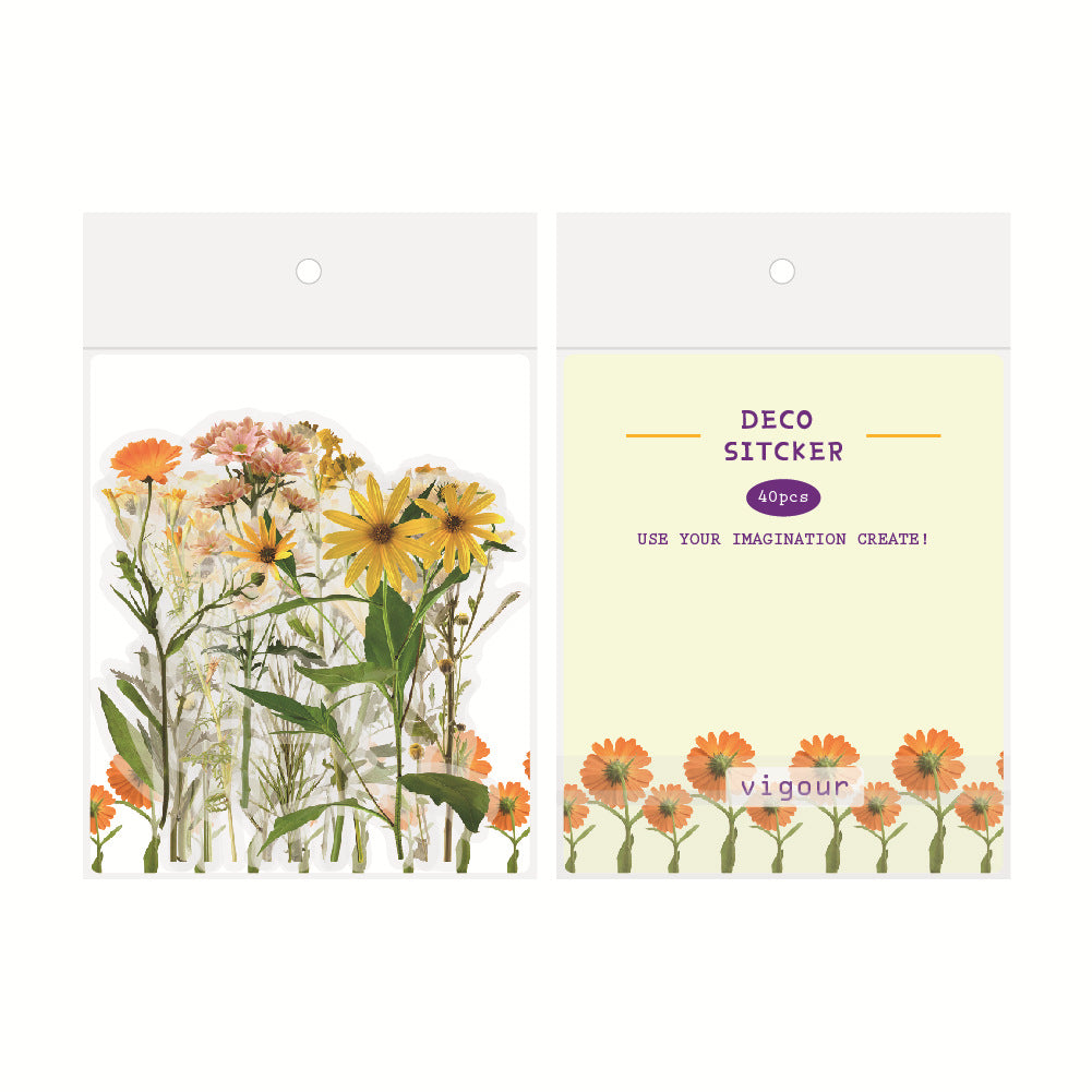 40pcs Floral Stickers Pack Waterproof Transparent PET for Bullet Journal DIY