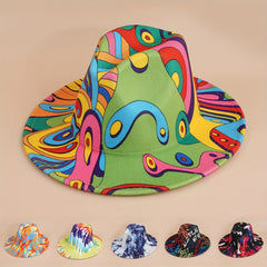Cartoon Graffiti Print Fedora Cap Western Windproof Cowboy Hat