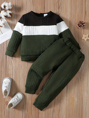 Boys Casual Knitted Block Pullover Top & Pants Set