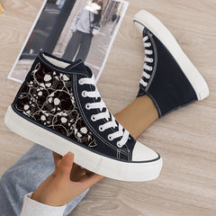 Skull Print Plush Lined Thermal Chunky Canvas Sneakers