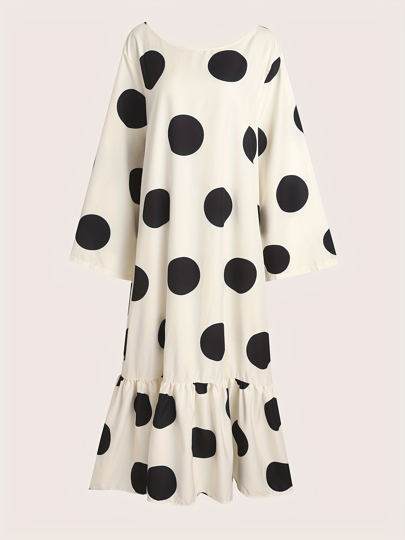  Polka Dot Print Long Sleeve Smock Dress