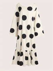  Polka Dot Print Long Sleeve Smock Dress