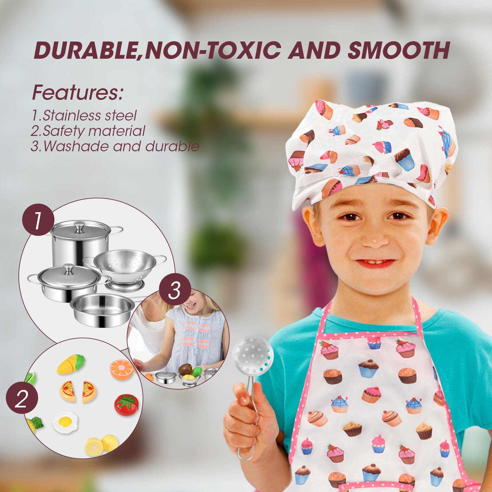 Cooking Accessories Set Stainless Steel Utensils Apron Role Play Simulation