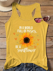  Sunflower Print Round Neck Vest Top