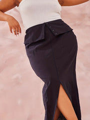  Solid Maxi Skirt with Button Detail