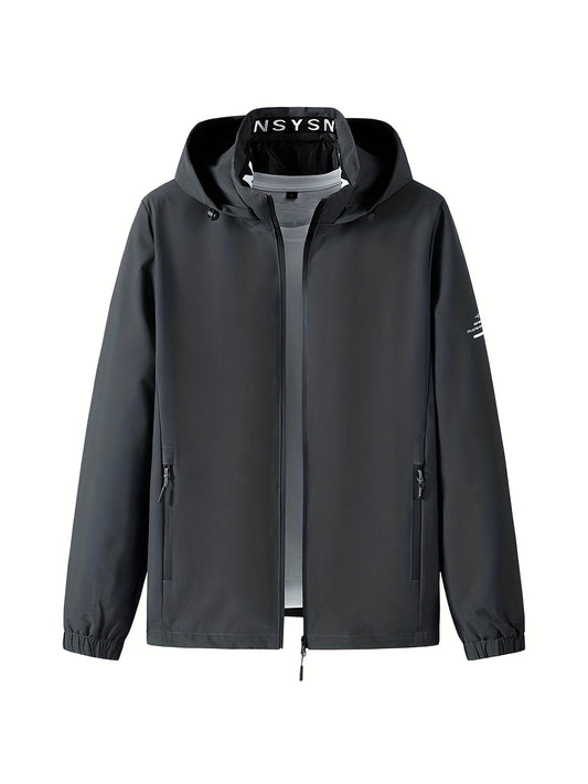 Windbreaker Jacket w/ Detachable Hood Men's Casual Zipper Coat