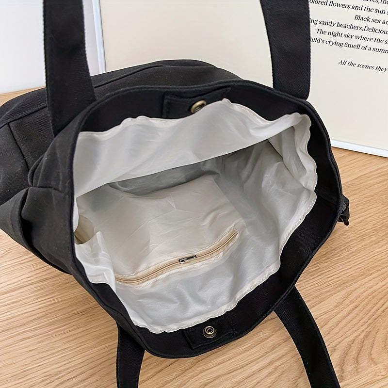 Letter Print Canvas Tote Bag Set With Coin Purse