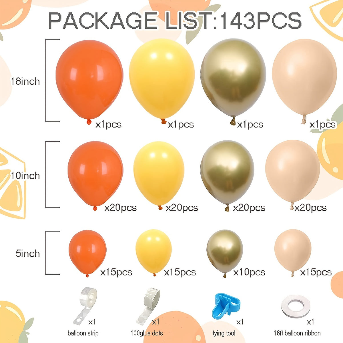 Orange & Yellow Balloon Garland Arch Kit for Baby Shower Birthday Party