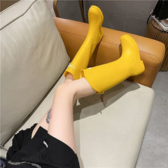 Long Tube Solid Water Boots Casual Wear Resistance Non Slip Rain Shoes