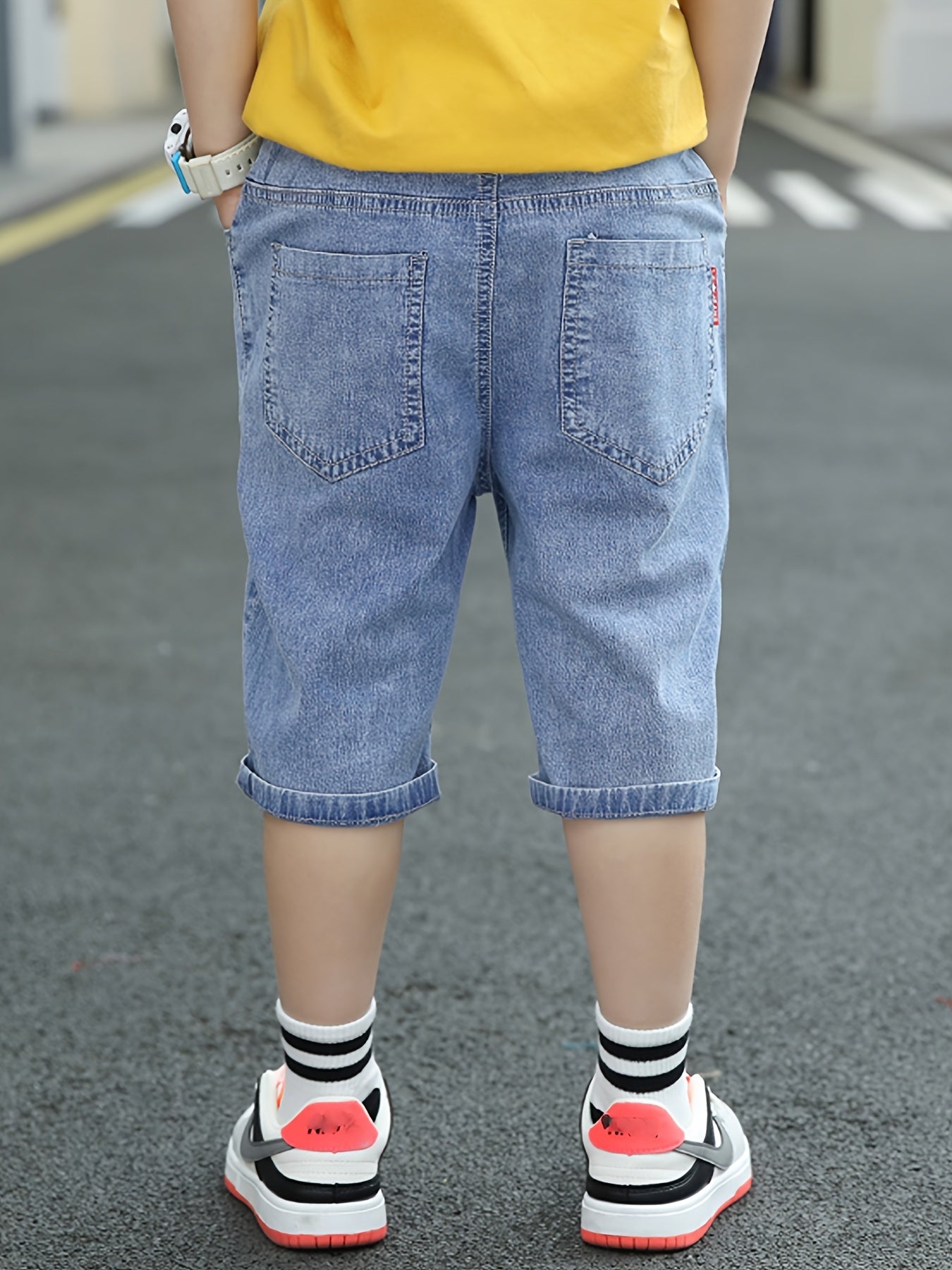 Boys Denim Jeans Cropped Pants with Pockets for Spring and Summer