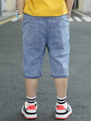 Boys Denim Jeans Cropped Pants with Pockets for Spring and Summer