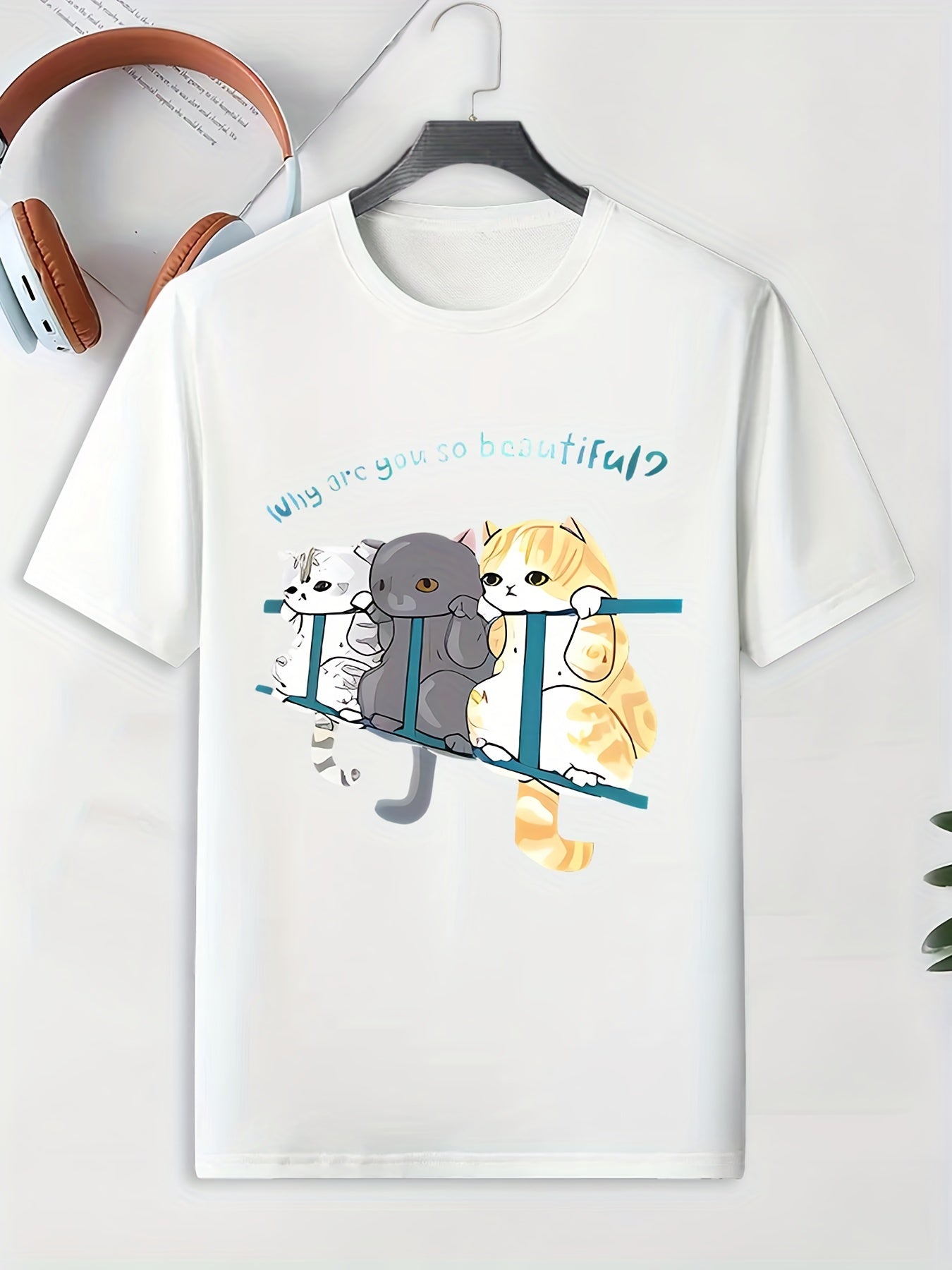 Men's Cartoon Cat Pattern T shirt Active Breathable Tee