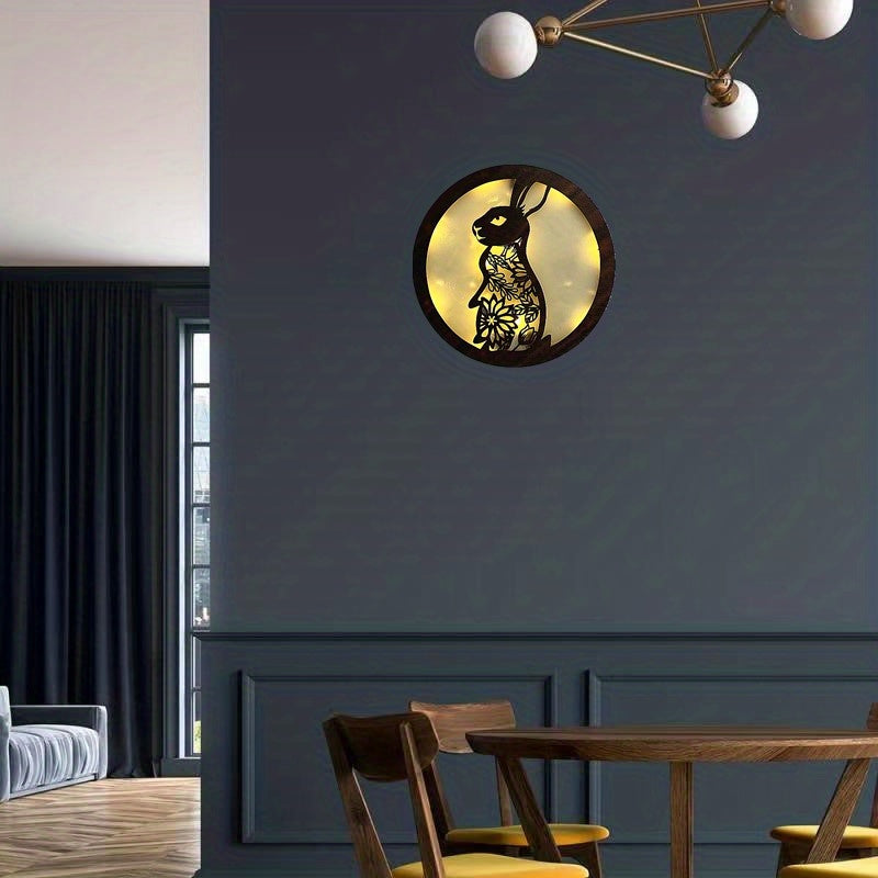 Kids LED Wall Clock Retro Wooden Sign Hanging Light