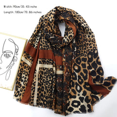 Leopard Pattern Thin Scarf Shawl Vintage Raw Edge Scarf Casual Wrap