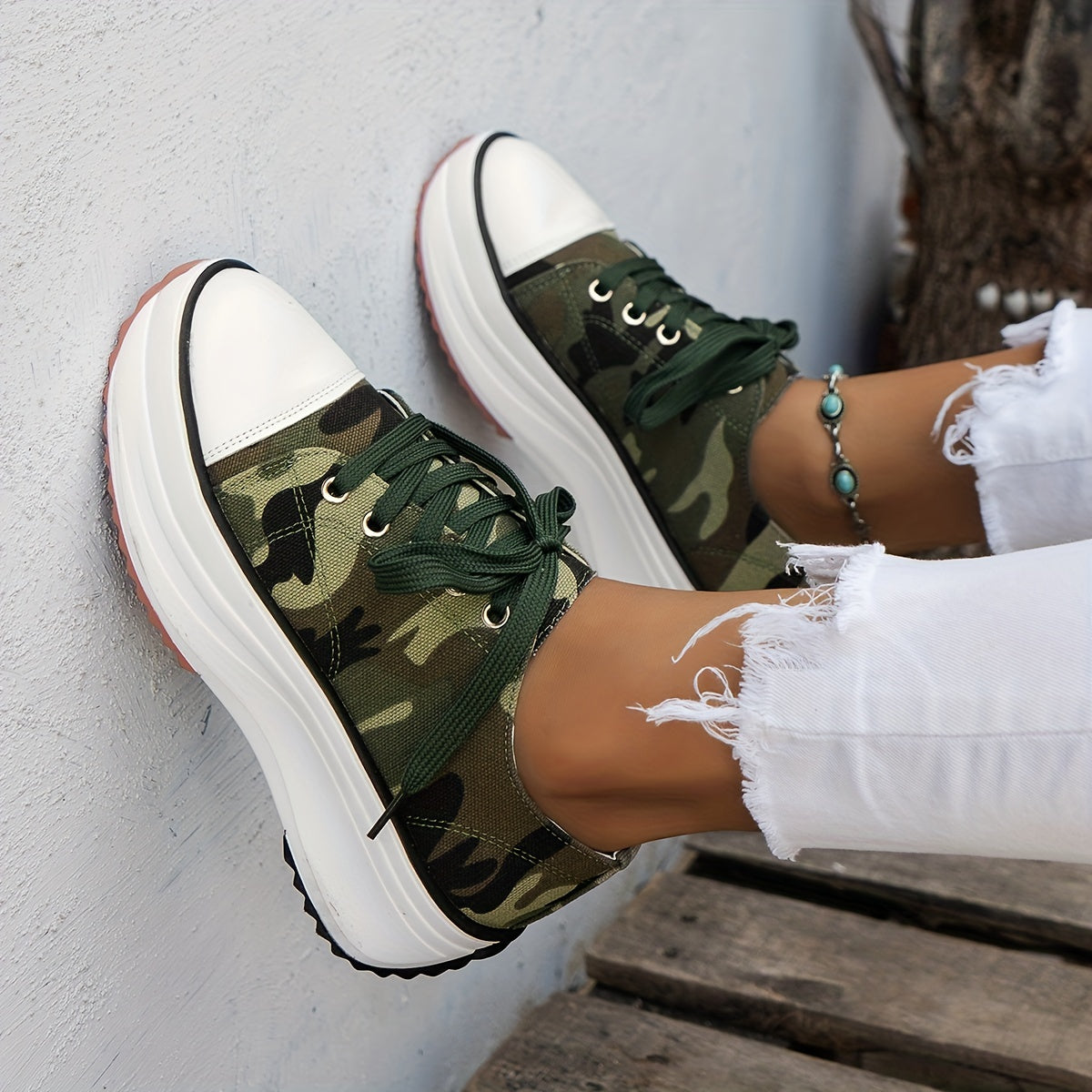 Women's Platform Canvas Shoes Casual Lace Up Outdoor Shoes