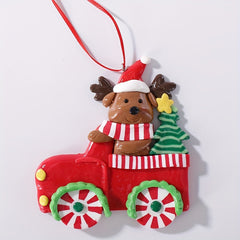 Small Car Christmas Soft Pottery Mud Scene Arrangement Pendant