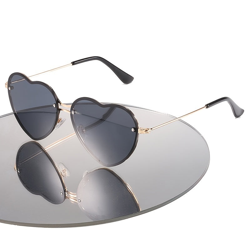 Large Frame Heart Sunglasses UV400 Polarized Eyewear Women's Metal Glasses