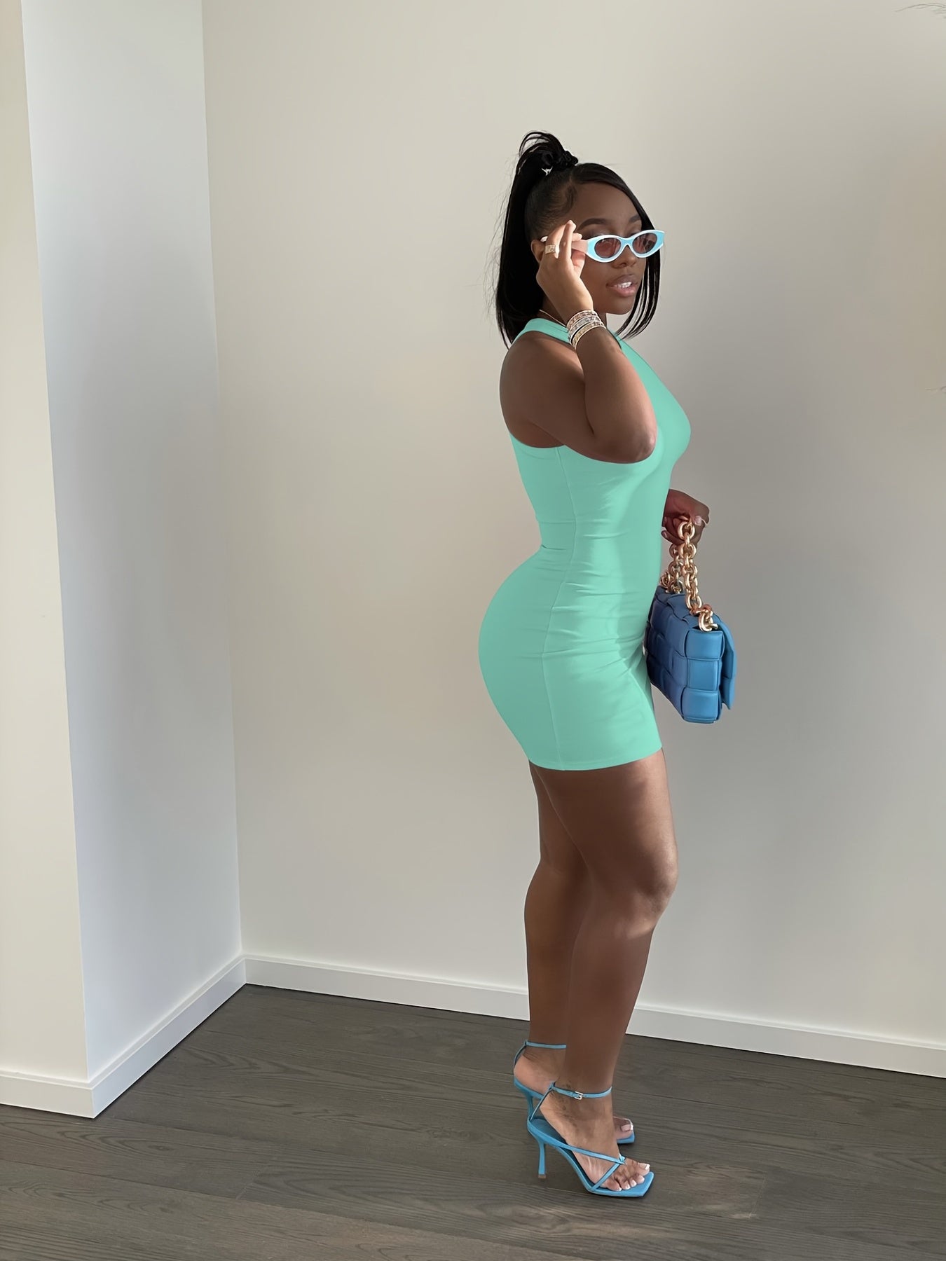 Sleeveless Bodycon Dress Sexy Bag Hip Ruffled Slim Dress