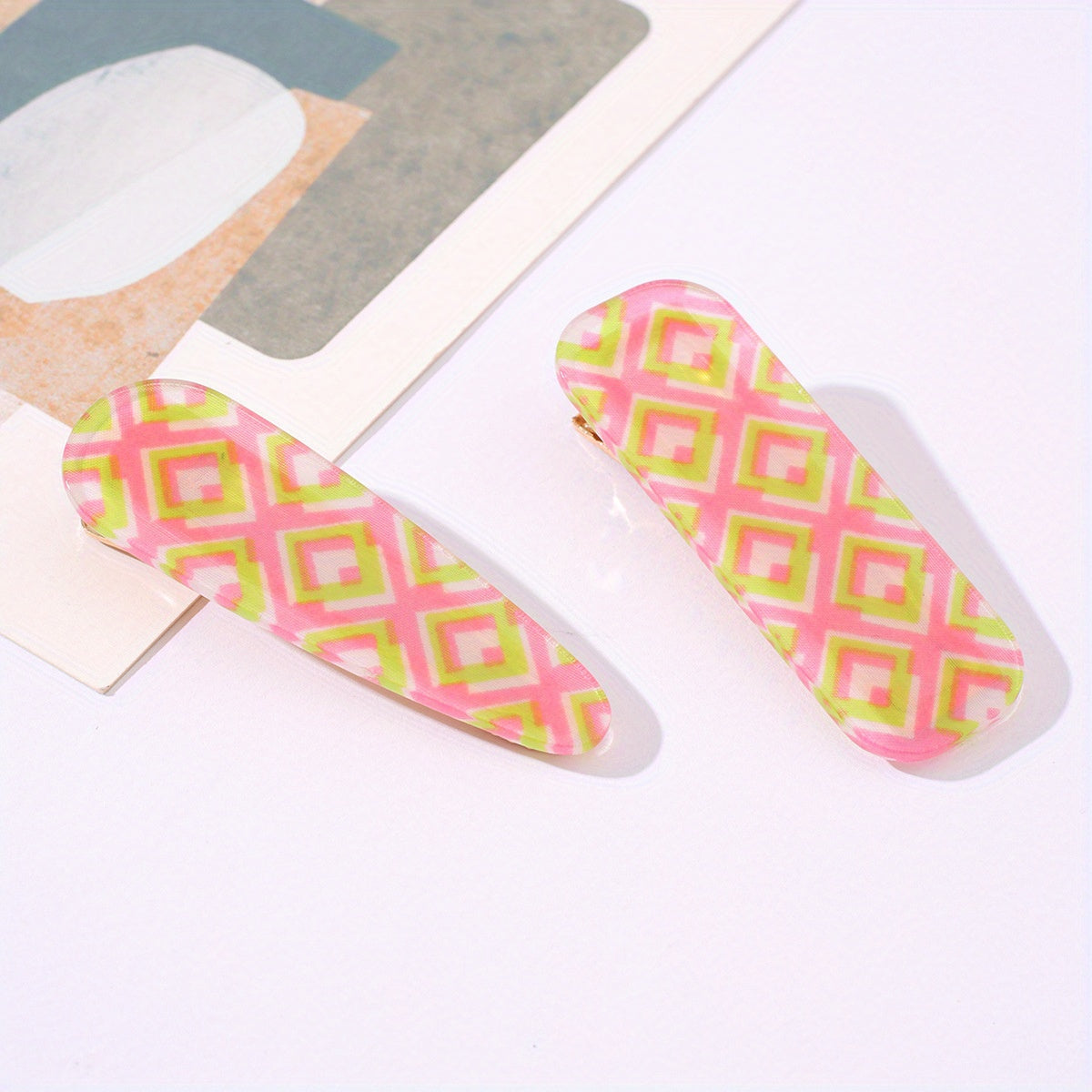 2pcs Checkered Pattern Hair Clip Duck Billed Clip