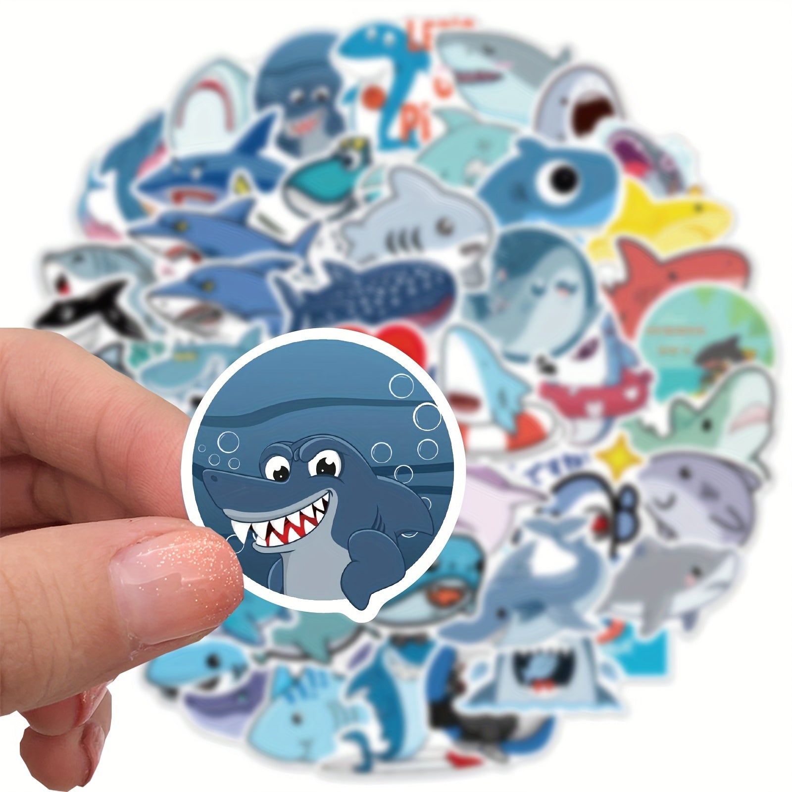 50pcs Cartoon Shark Stickers for Learning and Play