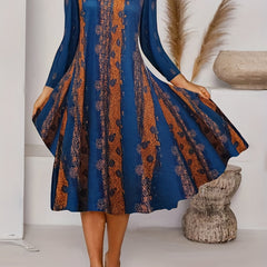  Dot & Stripe Print V Neck Long Sleeve Dress