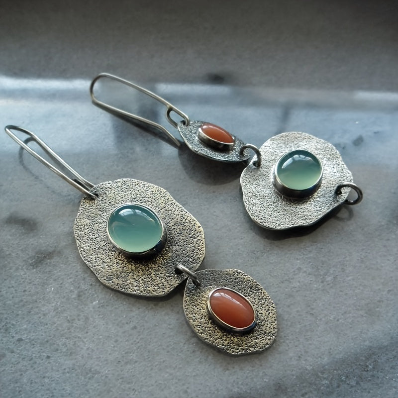 Bohemian Asymmetric Vintage Earrings, Synthetic Gemstone 1Pair
