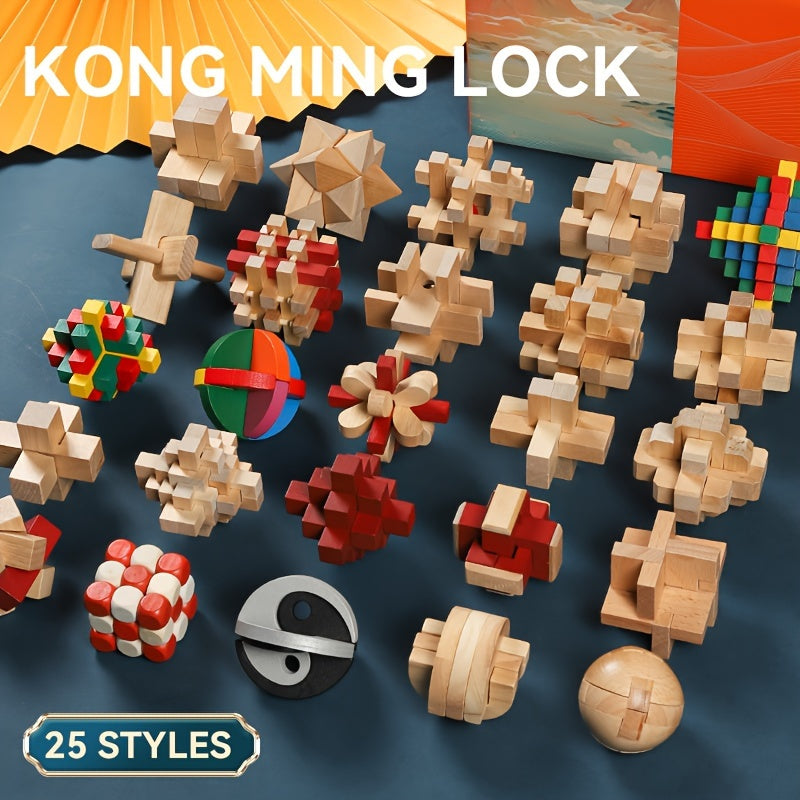 25pc Colorful Luban Lock Puzzle Toy Set - High Difficulty Brain Teaser