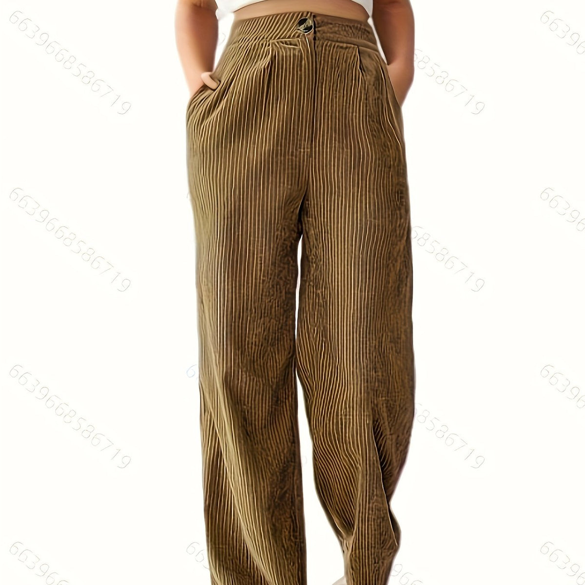  Wide Leg Corduroy Pants with Pockets
