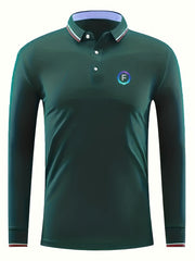 Men's F Print Polo Shirt Casual Breathable Long Sleeve Shirt For Spring Fall