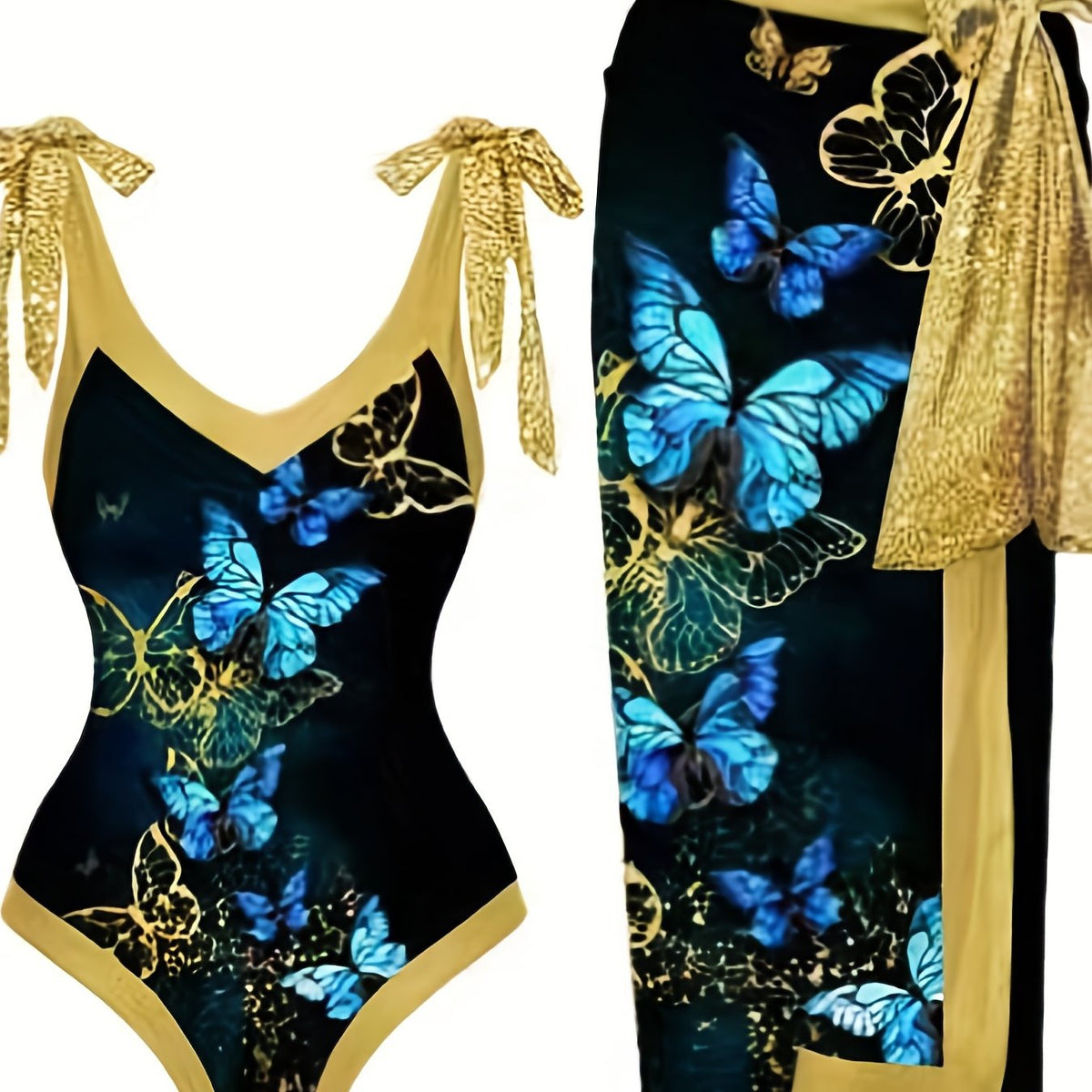  Butterfly Print Tankini Set with Skirt