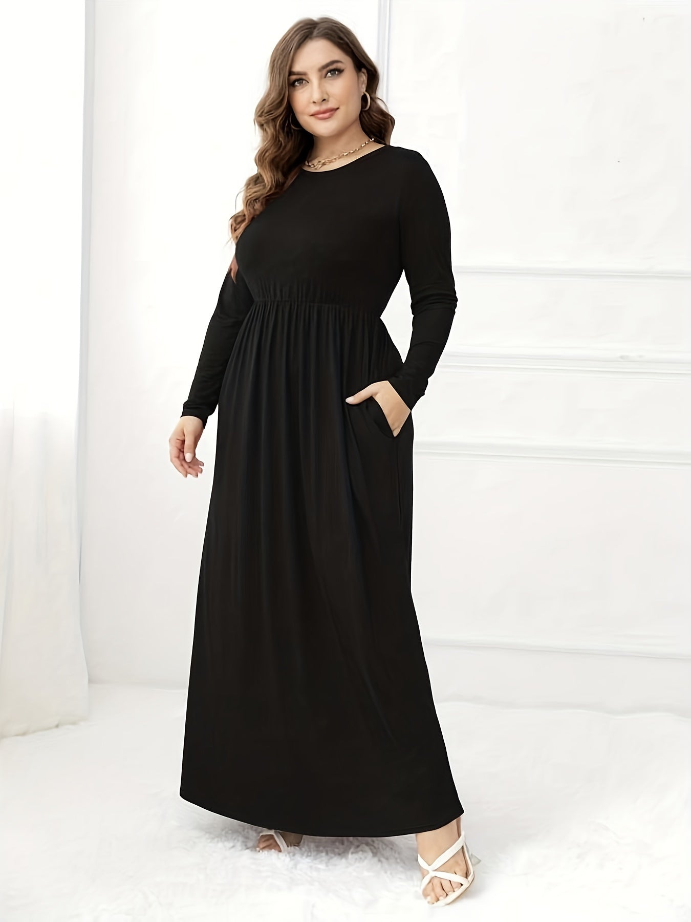  Long Sleeve Maxi Dress With Pockets