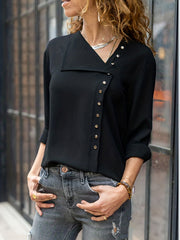  Casual Blouse Women's Plus Solid Button Decor Irregular Neck Long Slee