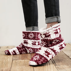 Men's Christmas Slipper Socks Elk Snowflake Pattern Fleece Thermal House Shoes