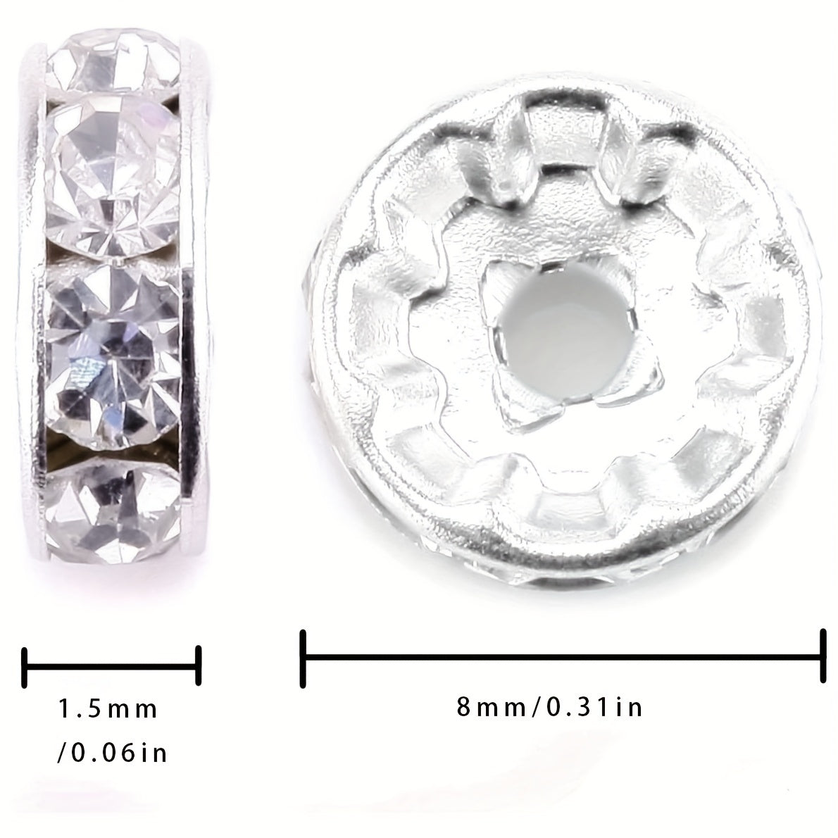 100Pcs Spacer Beads 6 8mm Silver Plated Czech Crystal Rhinestone