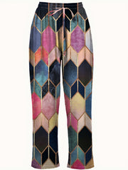  Geometric Print Straight Leg Tie Trousers