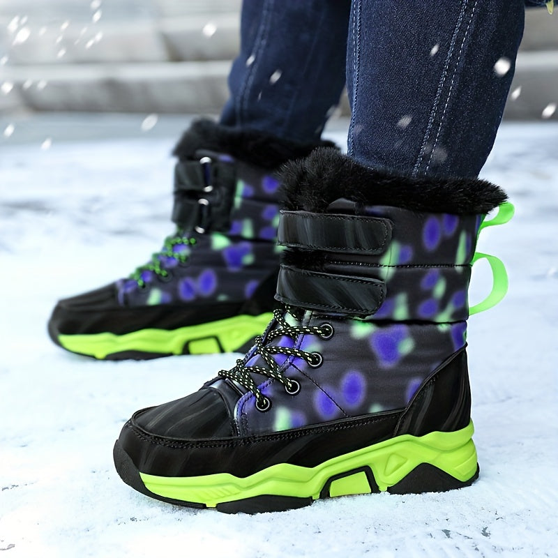 Boy's High Top Snow Boots Warm Fleece Cozy Non slip Boots Plush Comfy Outdoor
