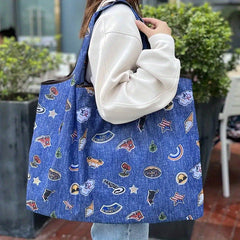 Foldable Casual Tote Bag Large Capacity Lightweight Durable Shoulder Bag