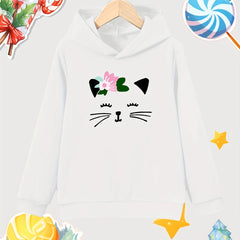 Cat Print Girls Cotton Pullover Hooded Sweatshirt for Autumn Winter