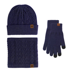 3pcs Winter Knit Gloves Hat Muffler Set Touch Screen Plus Fleece Warm Wool