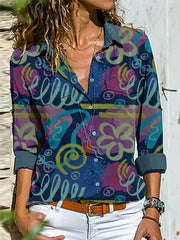  Graffiti Print Button Up Blouse