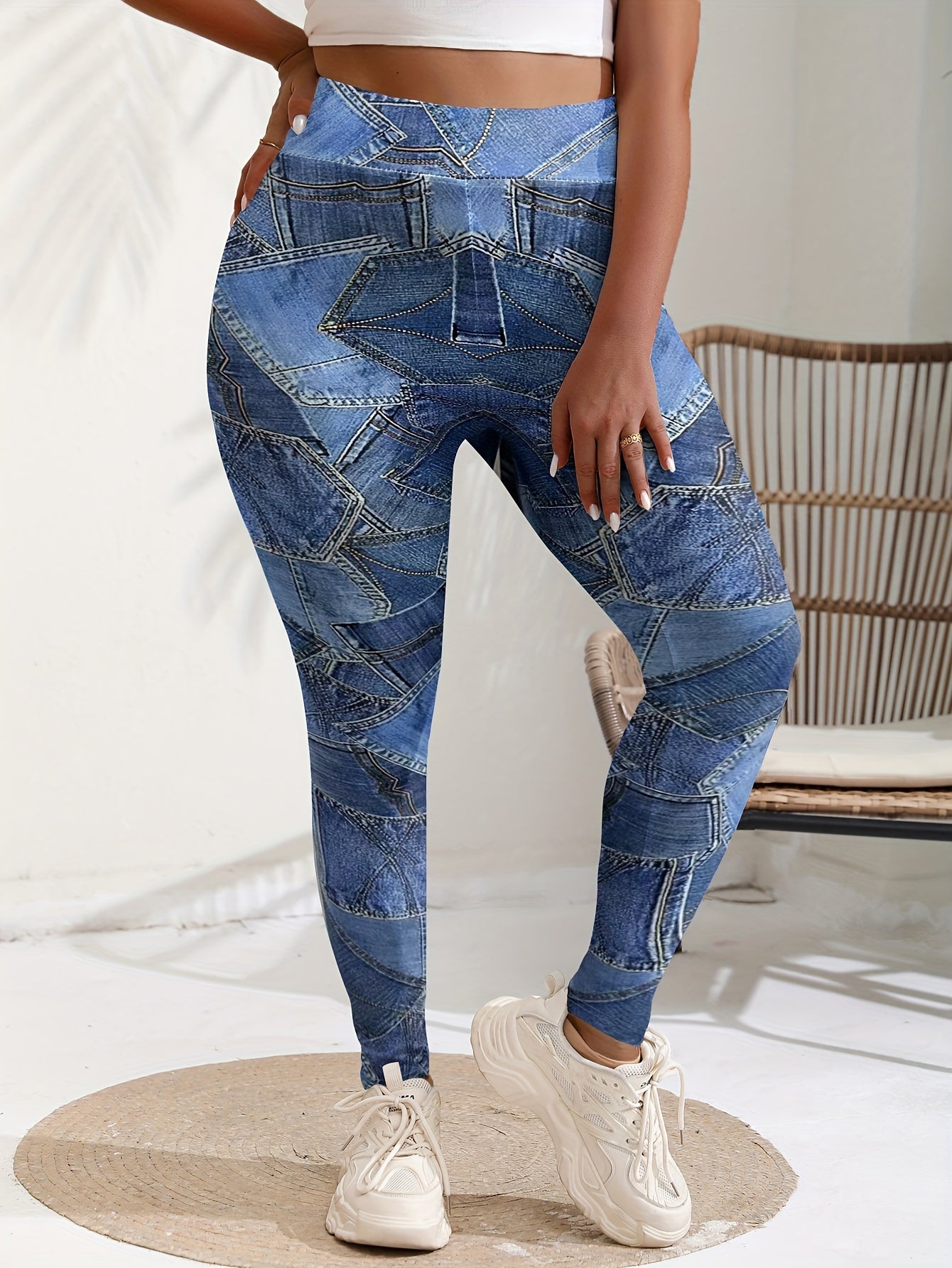  Denim Print High Waisted Skinny Leggings