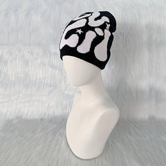Y2K Knitted Beanie Hip Hop Letter Jacquard Warm Skull Cap