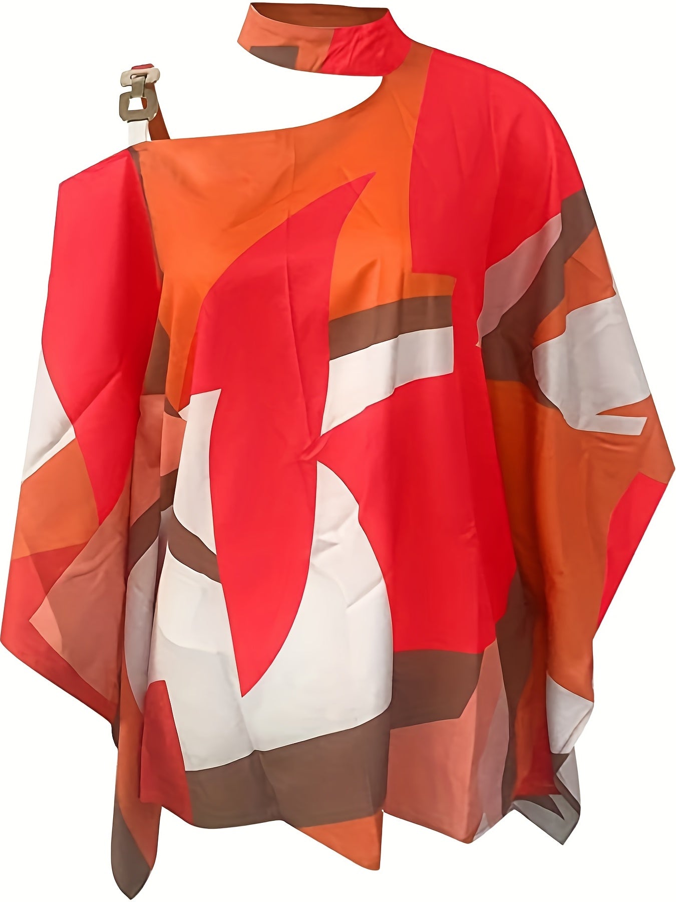  Colorblock Allover Print One Shoulder Blouse