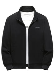 Corduroy Solid Jackets For Men Zip Up Stand Collar Coat