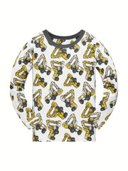 Boys Excavator Cotton Pajamas Set Long Sleeves Comfortable Homewear